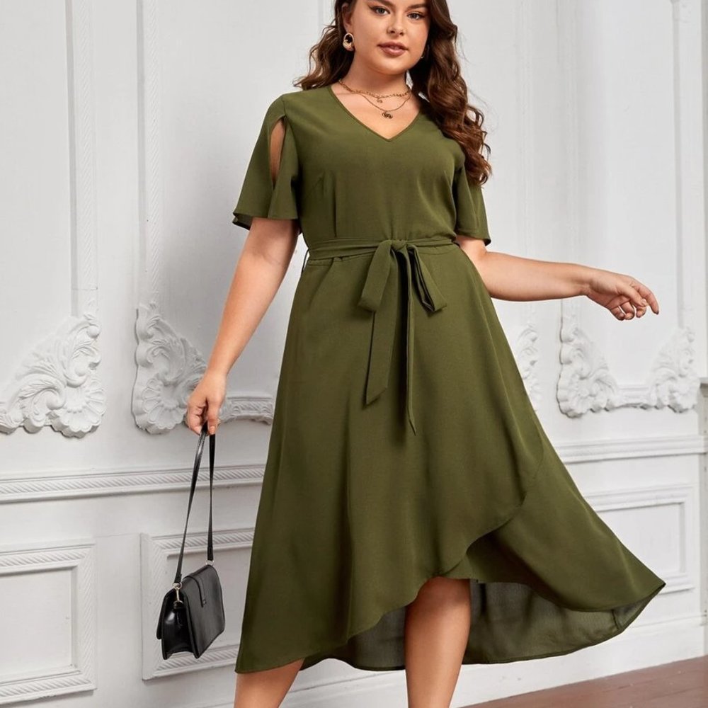 S020 Green A-Line Midi Dress Size 1XL New NWOT